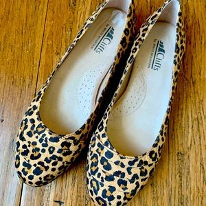 Leopard print suedette ballet flats